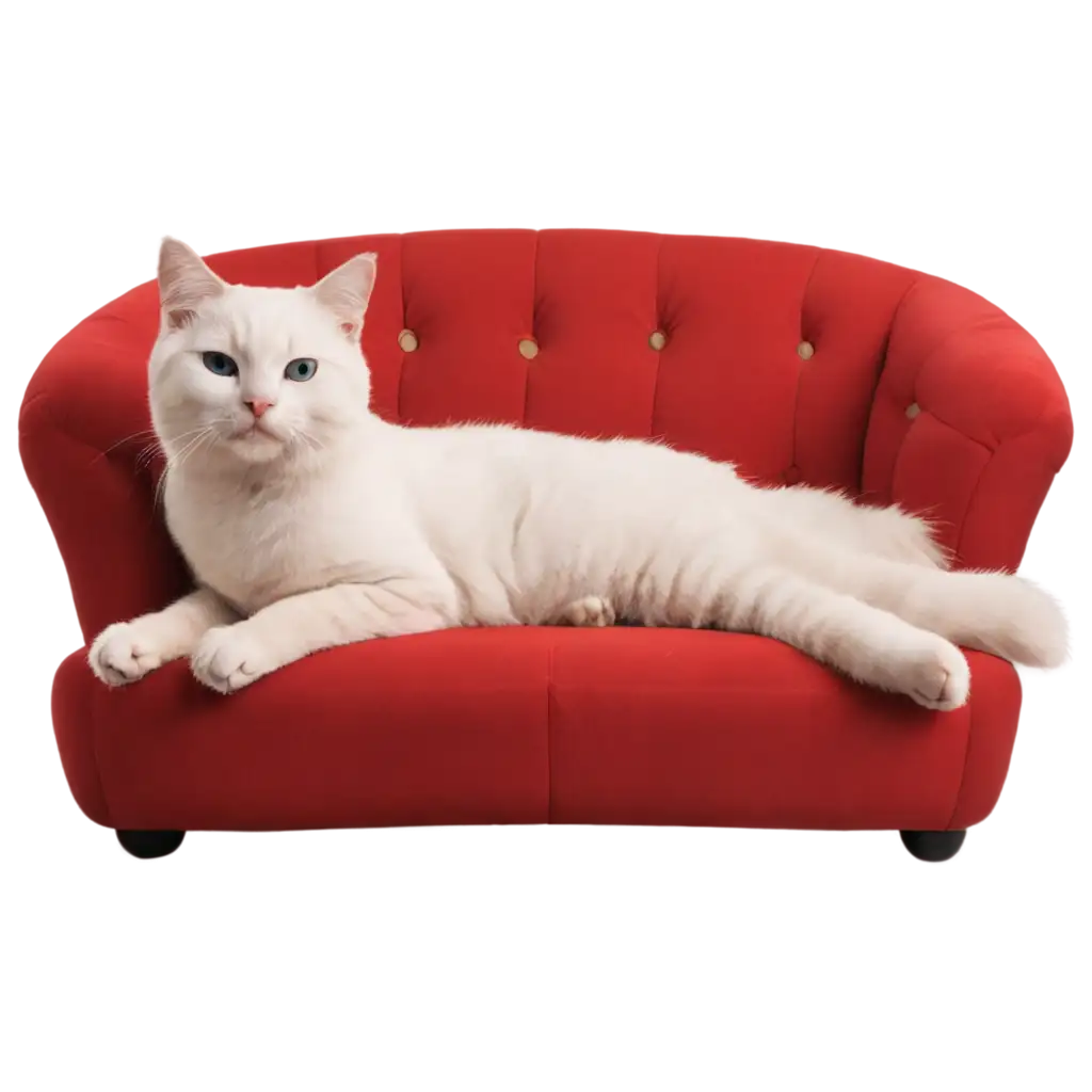 PNG-Image-White-Cat-Relaxing-on-a-Red-Sofa