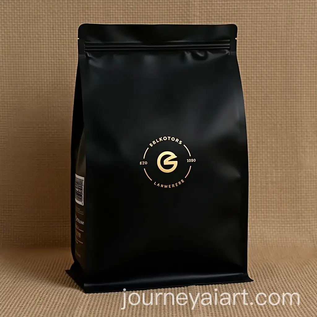 Luxurious-Black-Coffee-Bean-Packaging-with-Gold-Accents-and-Minimalistic-Logo-on-Linen-Background