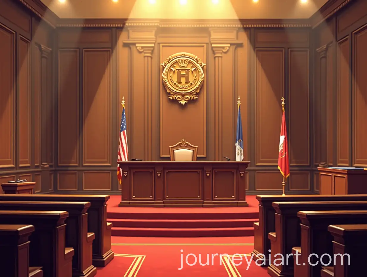 Detailed-Illustration-of-a-Courtroom-Scene-with-Legal-Elements