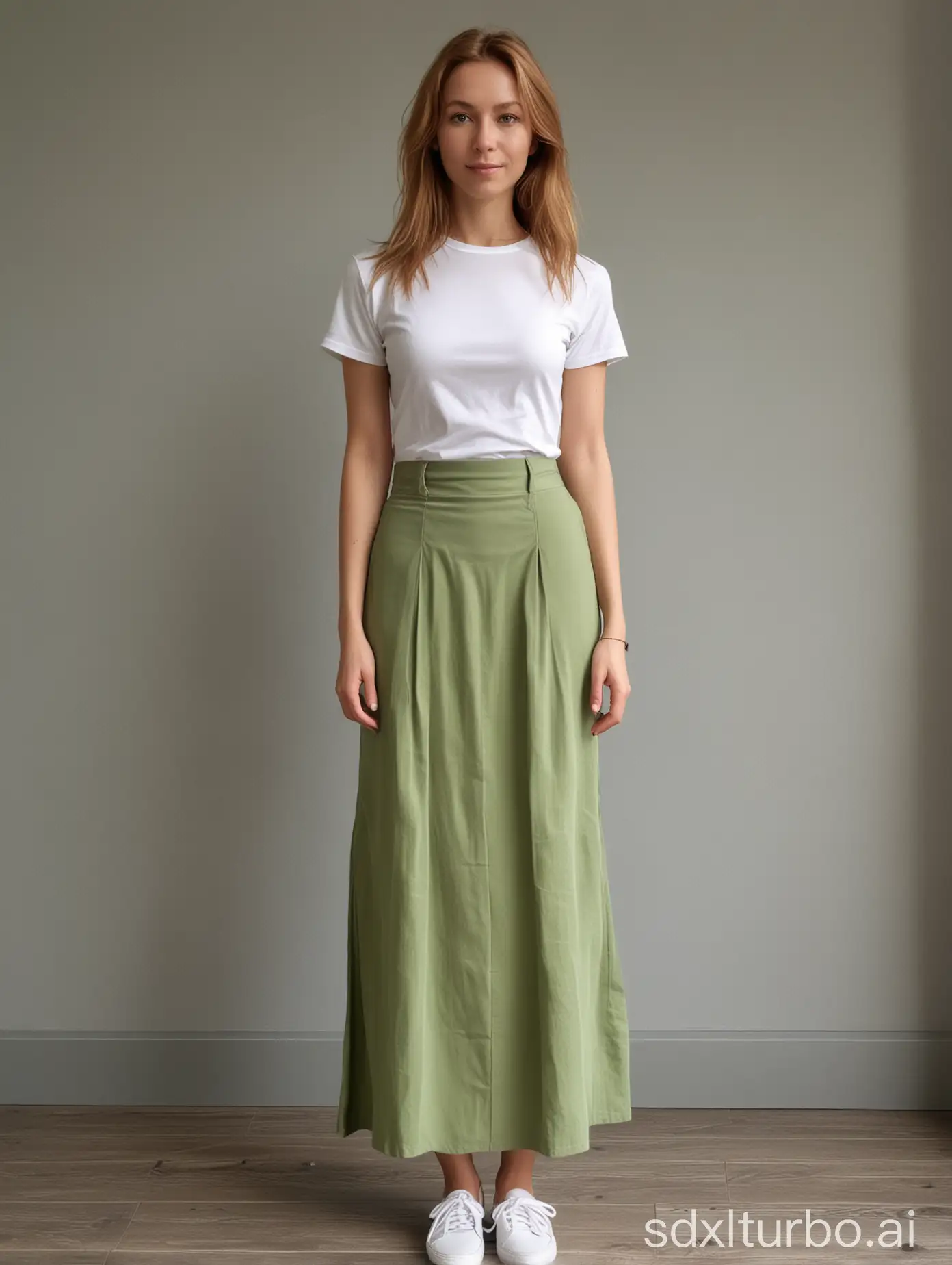 Beautiful-Scandinavian-Woman-in-Light-Green-Skirt-and-White-TShirt