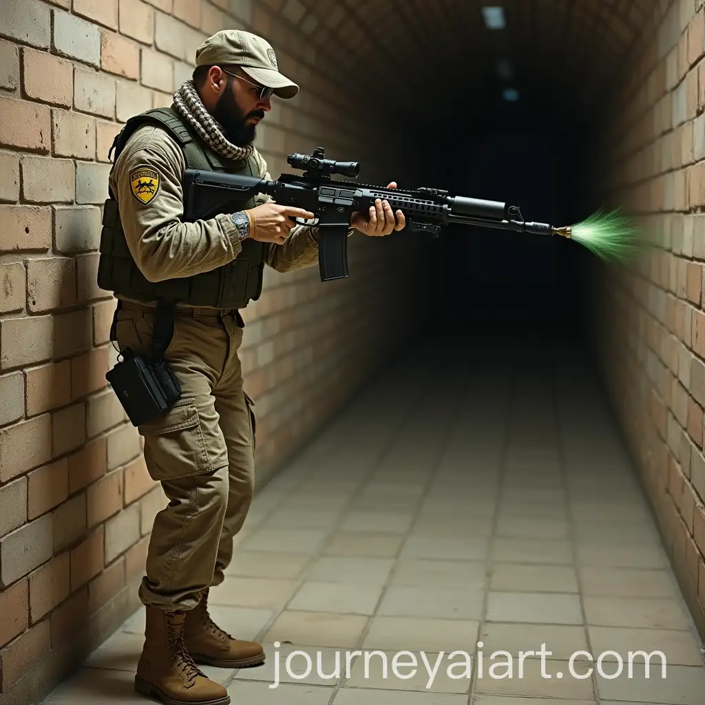 Military-Soldier-in-Camouflage-Firing-Tranquilizer-Dart-in-Underground-Bunker