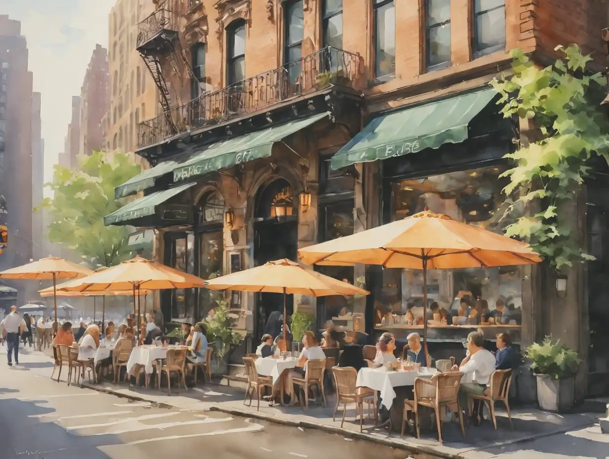 Watercolor-Painting-of-an-Outdoor-Cafe-in-NYC