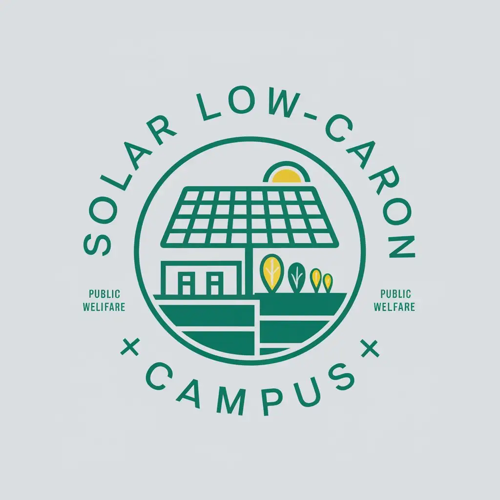 a vector logo design,with the text "solar low-carbon campus", main symbol:Solar panels and public welfare,complex,be used in Nonprofit industry,clear background