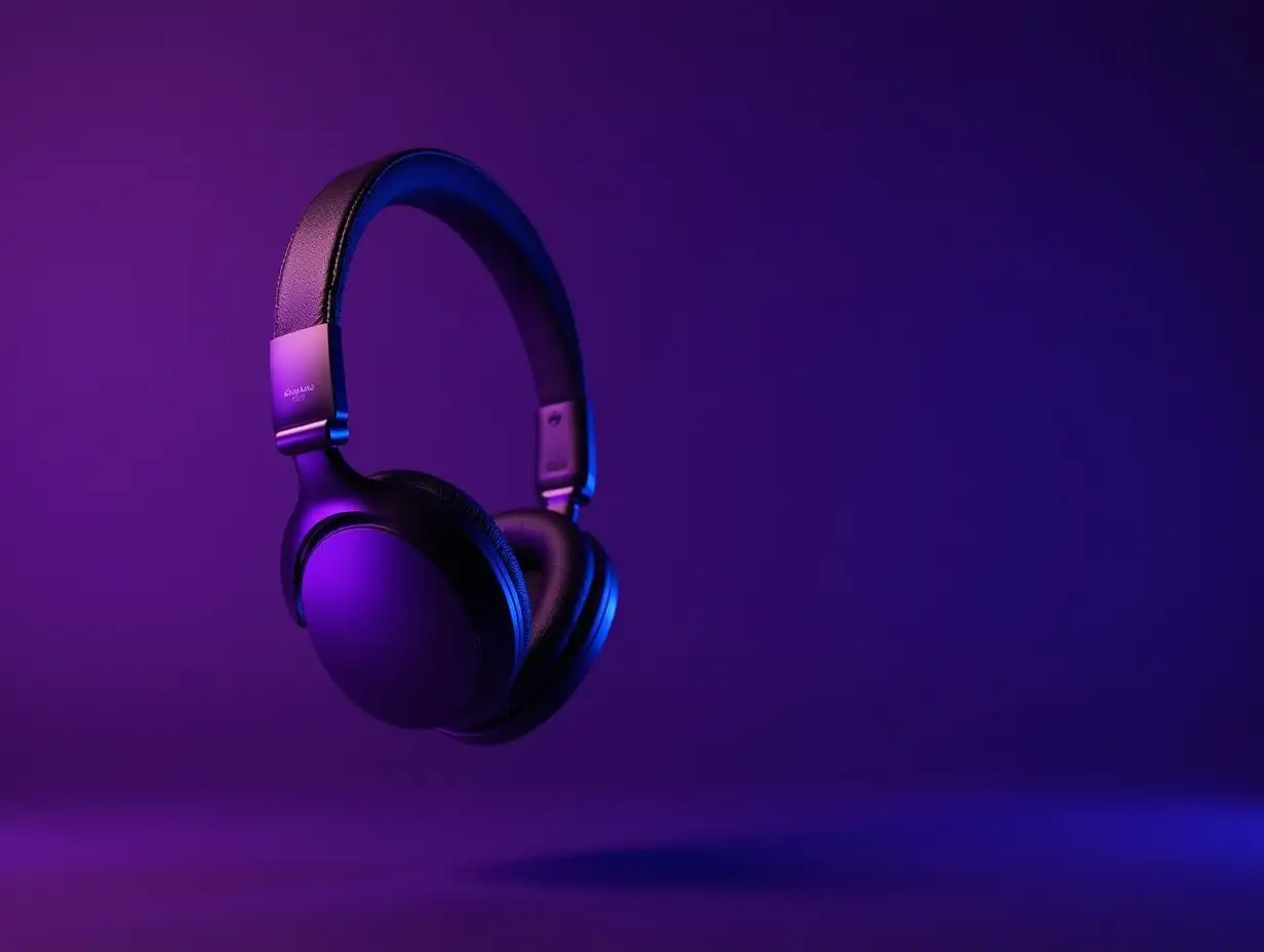 Realistic-Floating-Headphones-with-Dramatic-Purple-Lighting