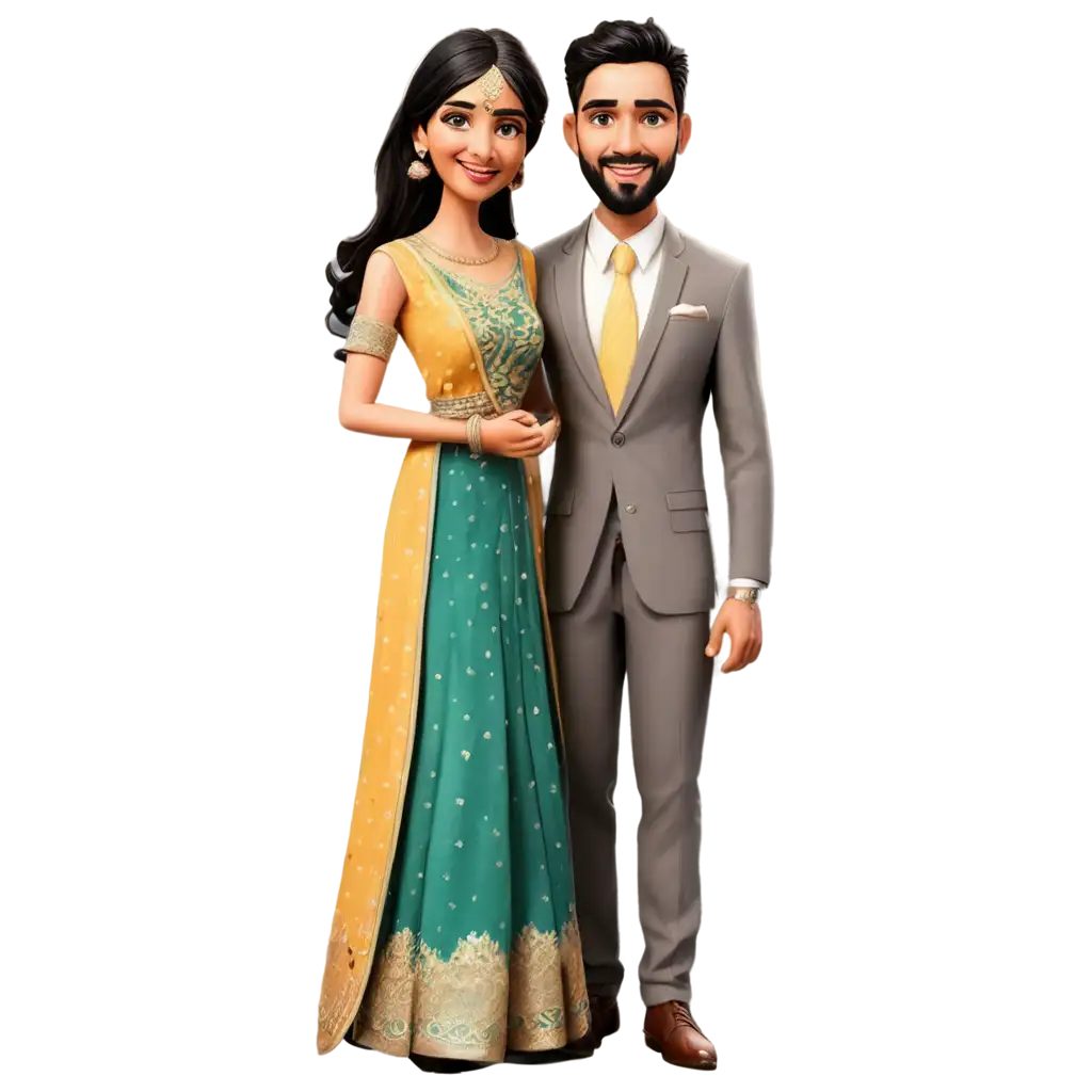 Indian-Couple-for-Ring-Ceremony-in-Cartoon-PNG-Format