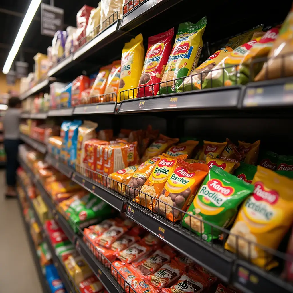 Snack basket shelf in a grocery store