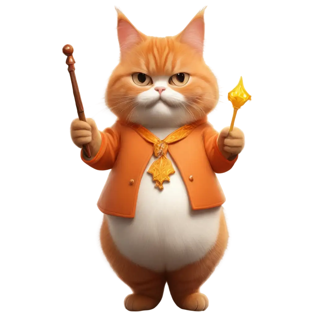 Orange-Fat-Cat-in-Wizard-Clothes-Holding-a-Wand-Magical-PNG-Image-for-Online-Enchantment