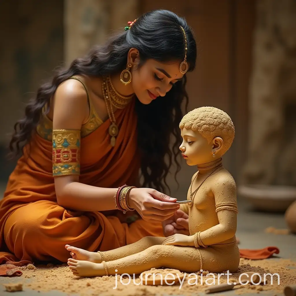 Divine-Goddess-Parvati-Sculpting-a-Boy-from-Sandalwood-Paste
