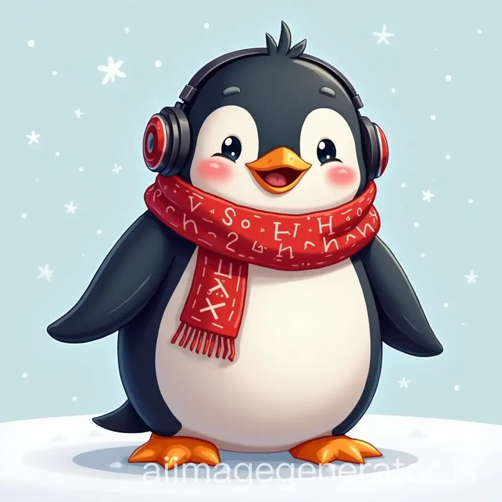 Adorable-Penguin-Named-Plumpy-with-Gaming-Headset-and-Red-Scarf