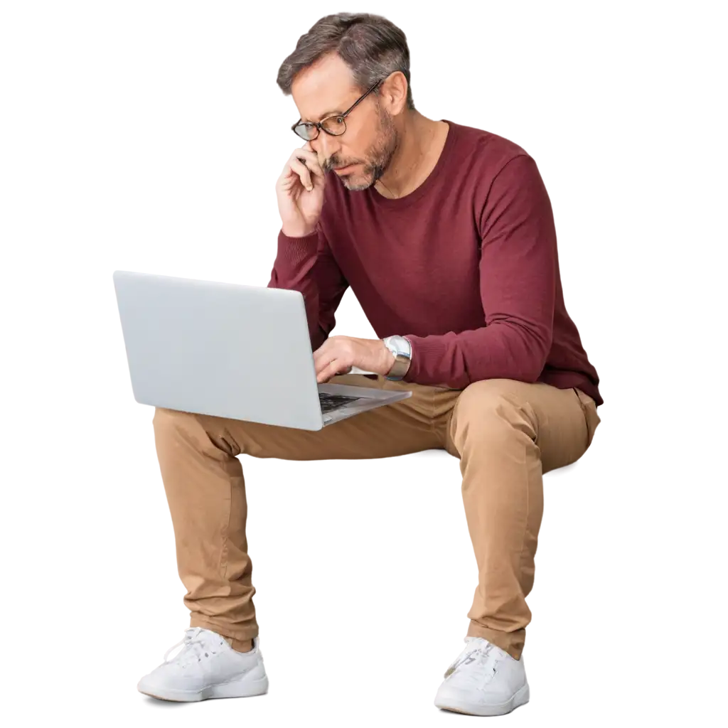 Confused-Man-with-Laptop-PNG-Thinking-How-to-Write-an-Email