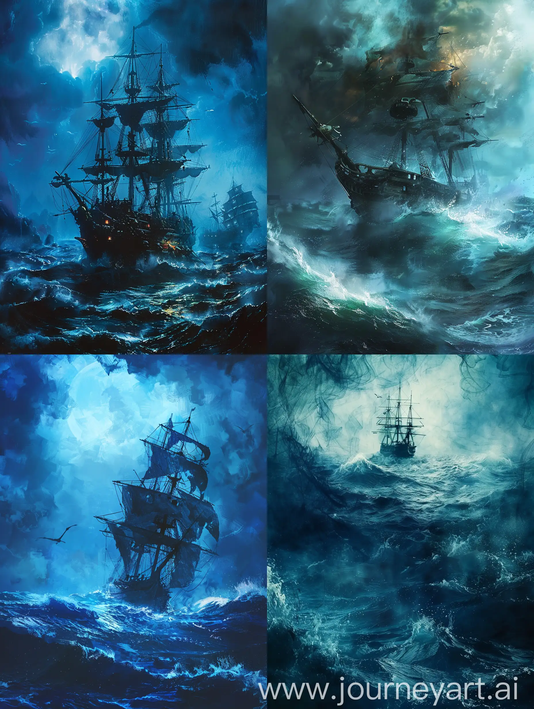 Pirate-Ship-Sailing-on-Rough-Blue-Sea-Background