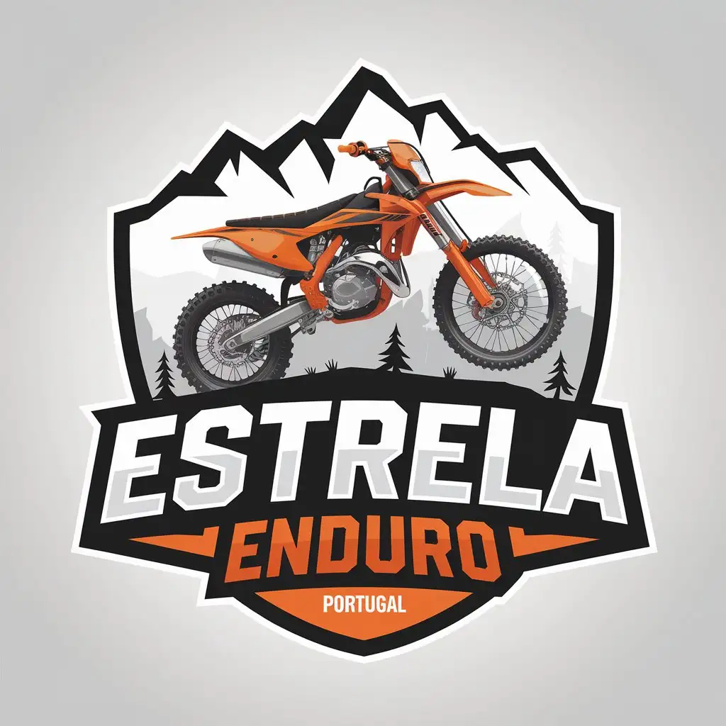 LOGO Design for Estrela Enduro Orange Dirt Bike Wheelie and Mountain Theme in Portugal