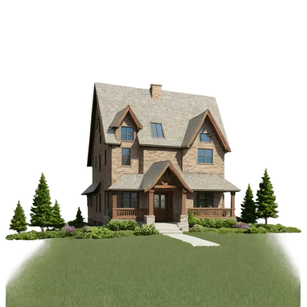 Stylized-PNG-Image-of-a-Single-House-in-New-Mountain-Cottage-Microdistrict-with-Brick-Accent-and-Three-Colors