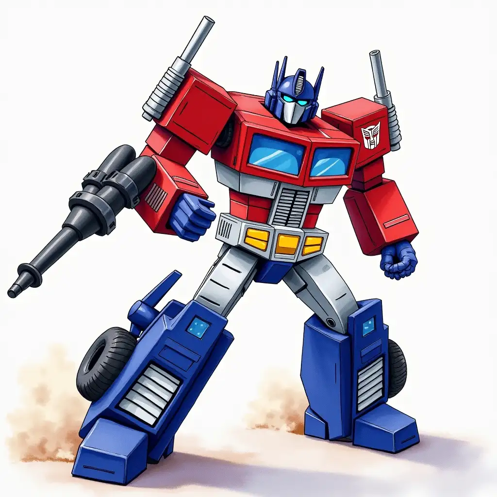 Optimus prime G ONE from transformers in action watercolour style