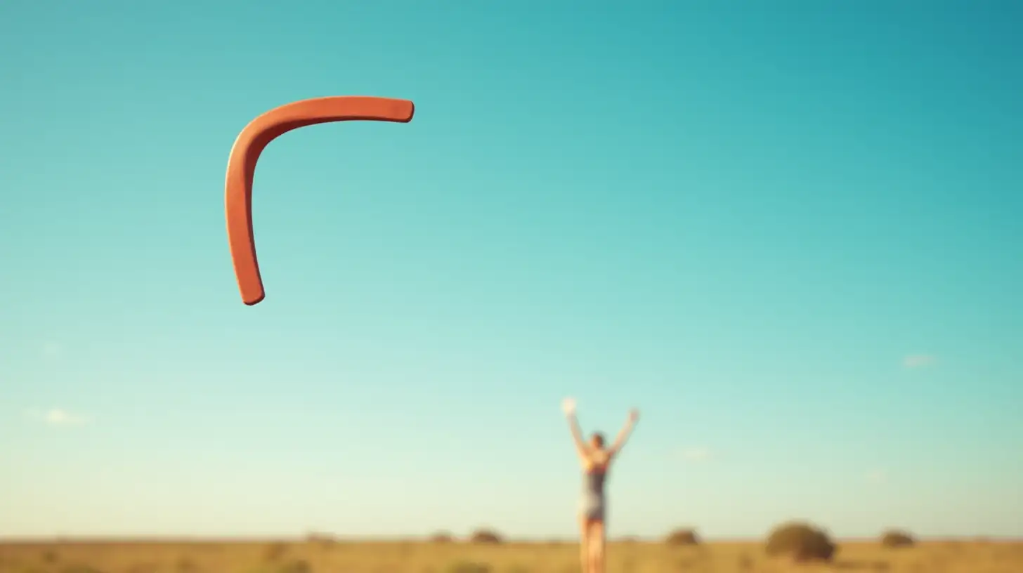 Boomerang in Flight A Symbol of Returning Actions Under a Clear Sky