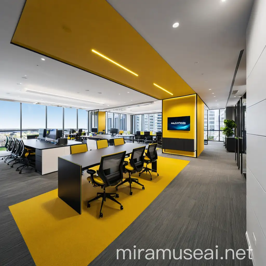 HighEnd Office Design with Computer Monitors near Meeting Rooms