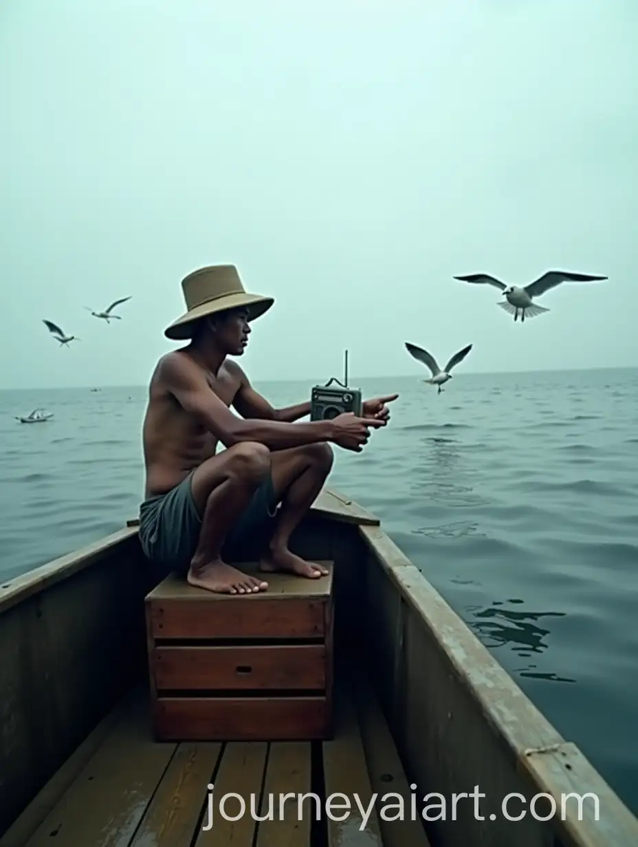 Traditional-Indonesian-Fisherman-with-Radio-in-Boat-on-Eerie-Sea