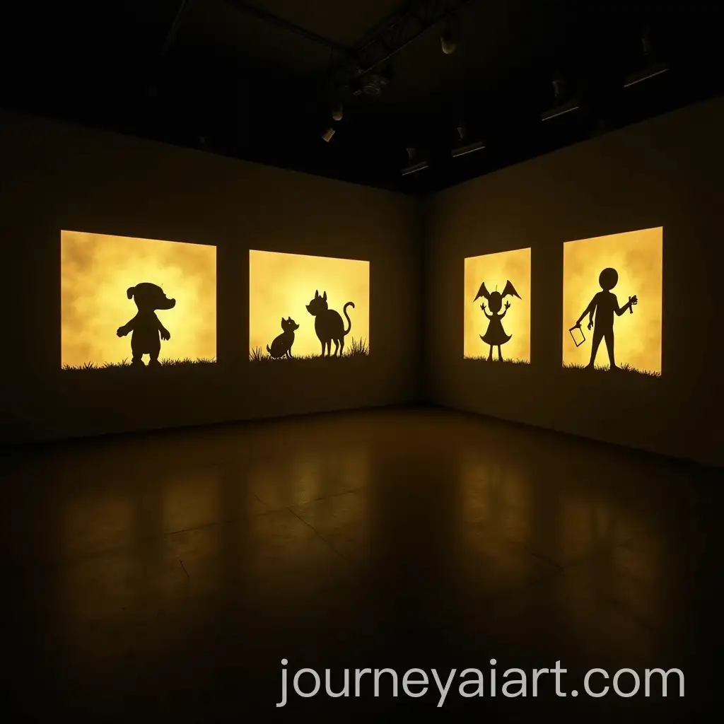 Creative-Shadow-Puppetry-Room-with-Curved-Screens-and-Smokey-Yellow-Lighting