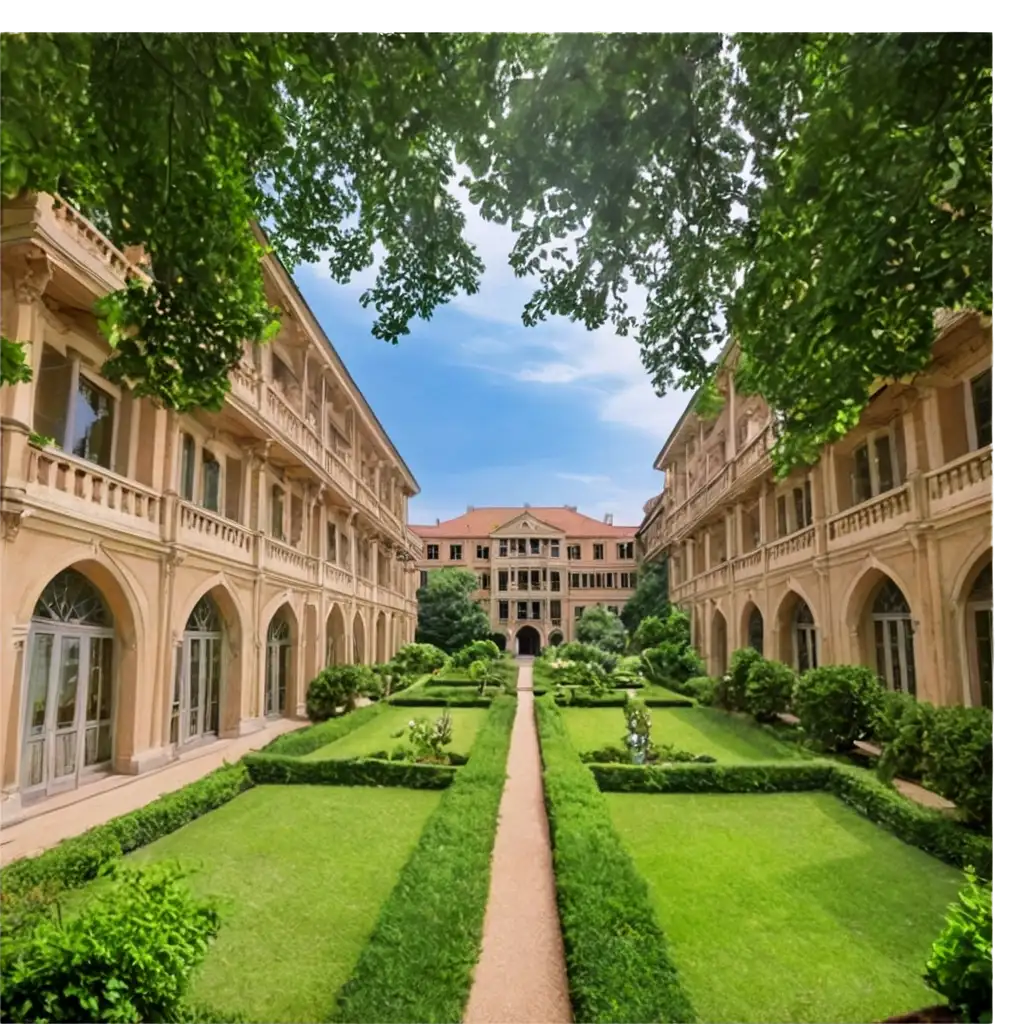 Exploring-the-Majesty-A-Single-Perspective-Palace-Garden-View-PNG-Image