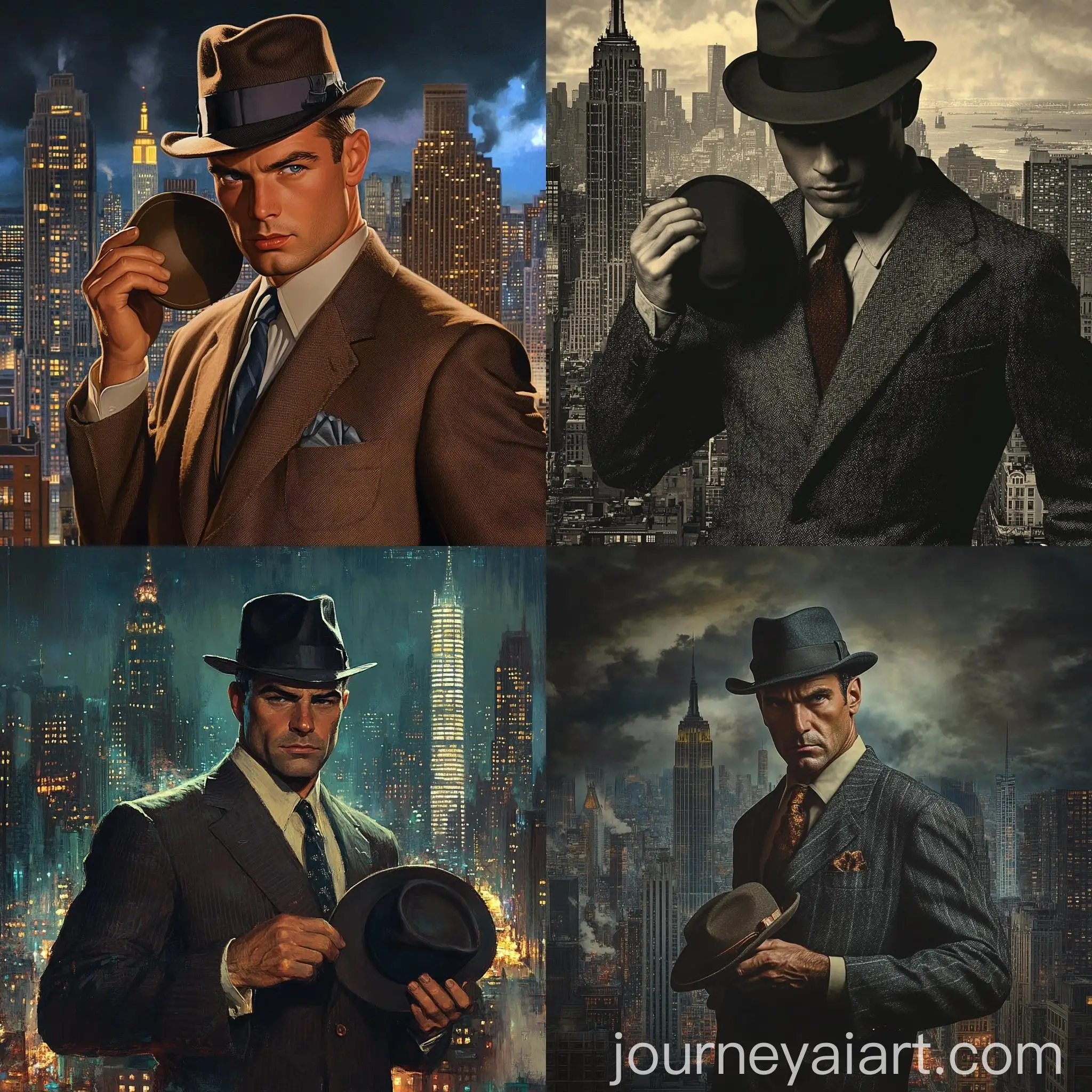 1950s-Detective-Holding-Hat-in-Urban-Cityscape