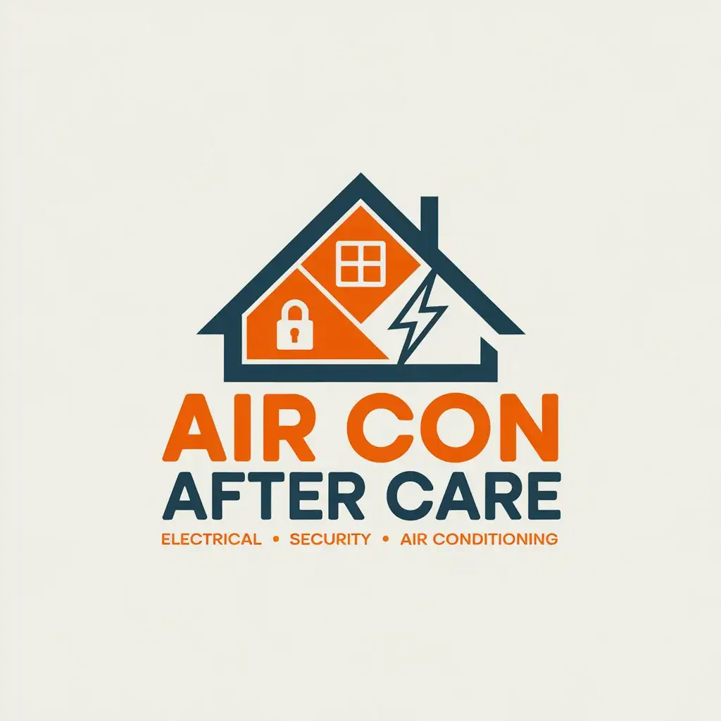 LOGO Design for Air Con After Care Orange Blue House with Lock and Electricity Bolt Theme