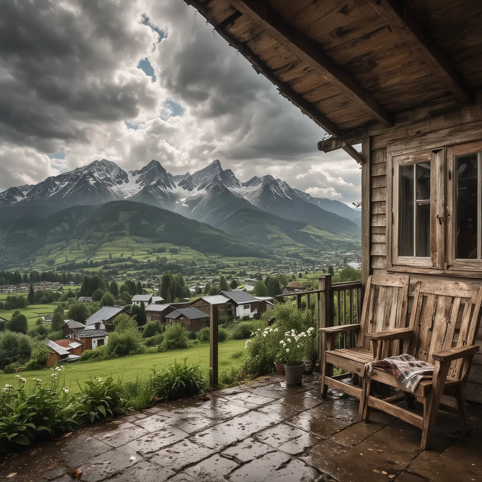 Rainy-Day-Serenity-Shed-on-House-Roof-with-Mountain-View