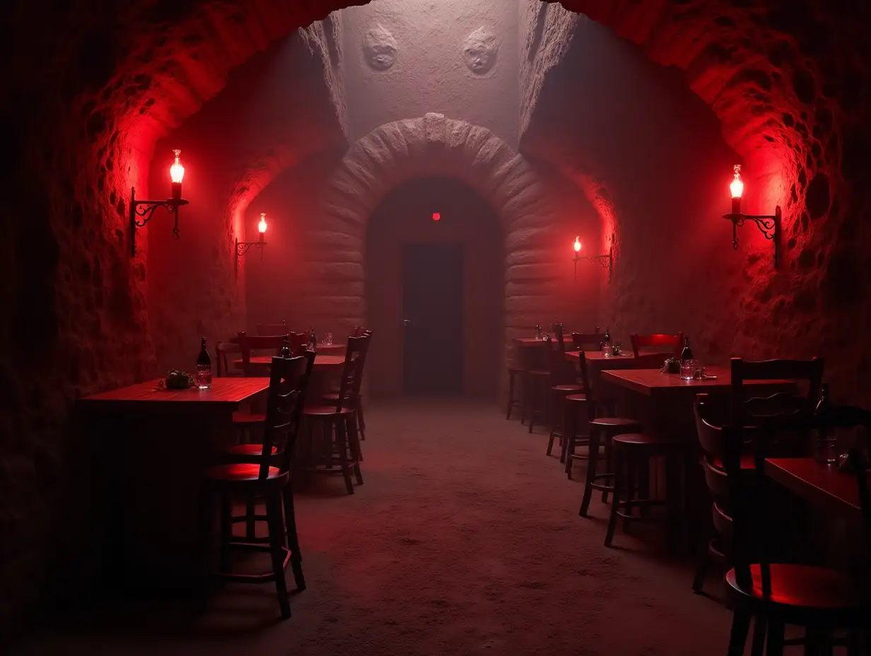 A tavern filled only with monsters. Red lighting.