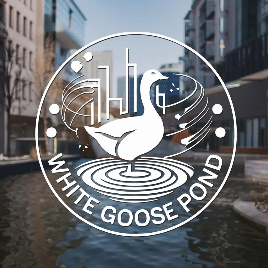 LOGO Design for White Goose Pond White Goose Water with Abstract Lines in Circular Style