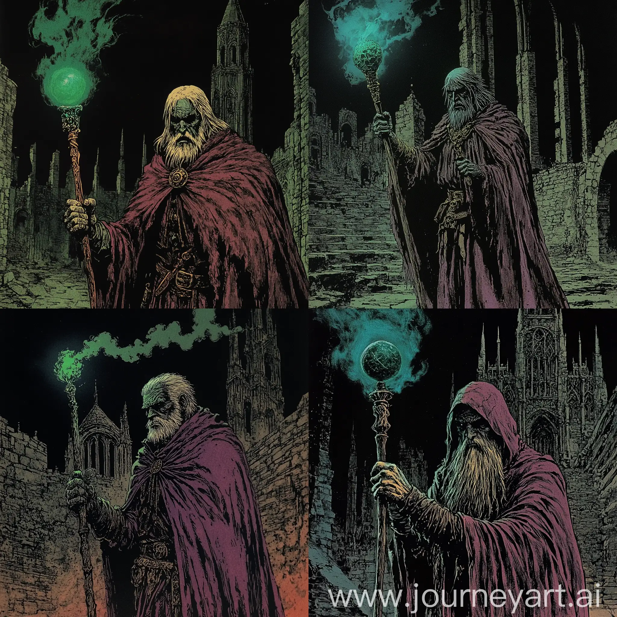 Angry-Old-Wizard-in-Gothic-Ruins-with-Green-Magic-Sphere