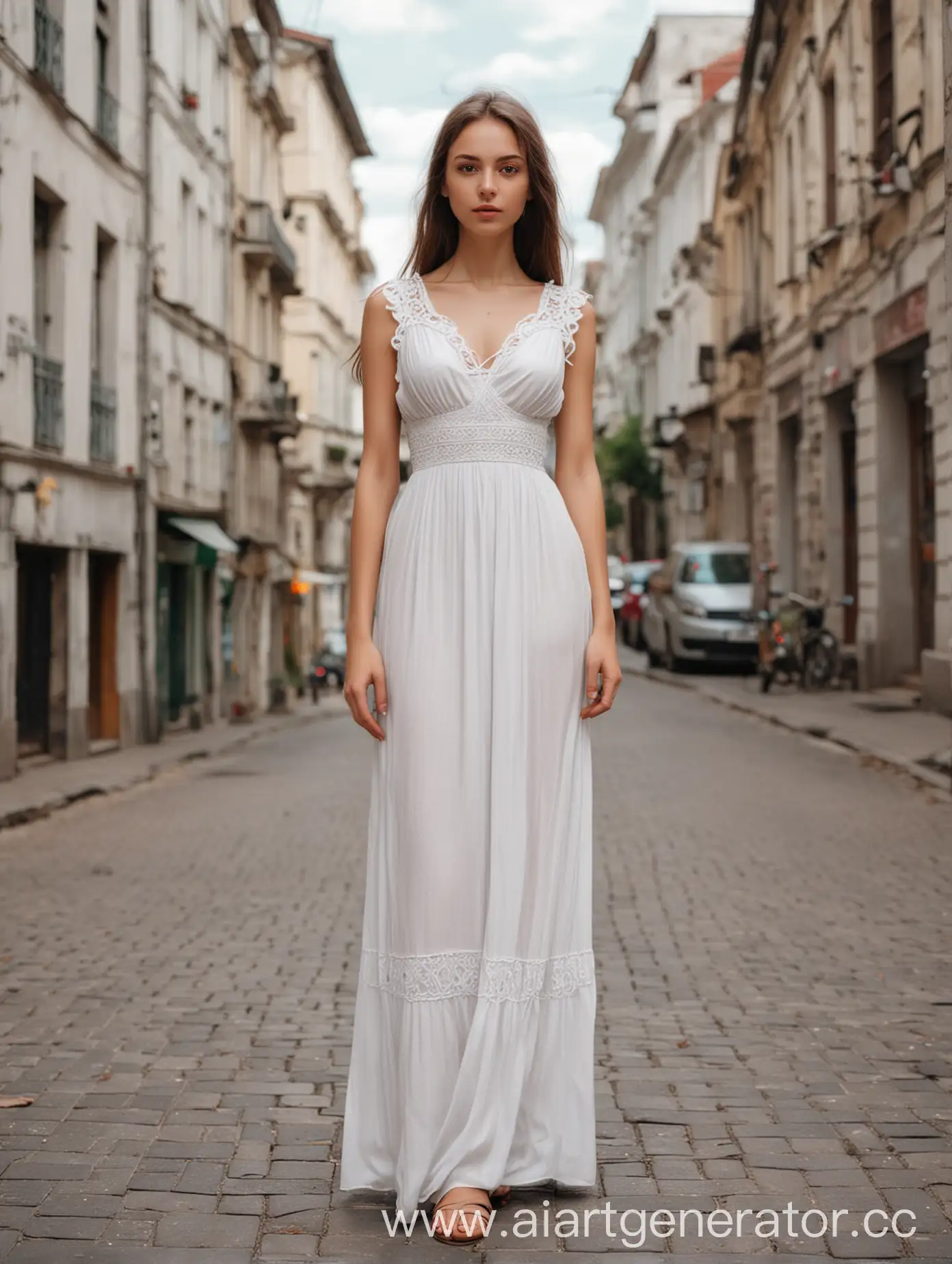 Elegant-Tall-Girl-in-White-Dress-on-City-Streets