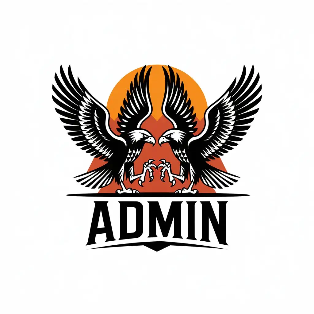 LOGO-Design-For-Admin-Hawks-Symbolizing-Strength-and-Conflict-Against-Orange-Mountain-Backdrop