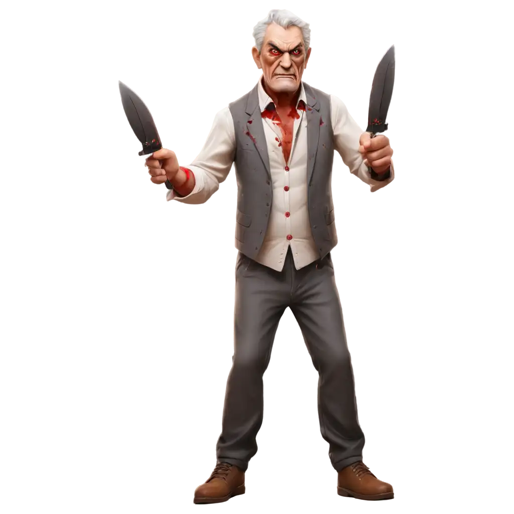 Angry-Grandfather-in-Torn-Bloody-Clothes-with-Knives-Cartoon-Style-PNG-Image-for-Graphic-Use