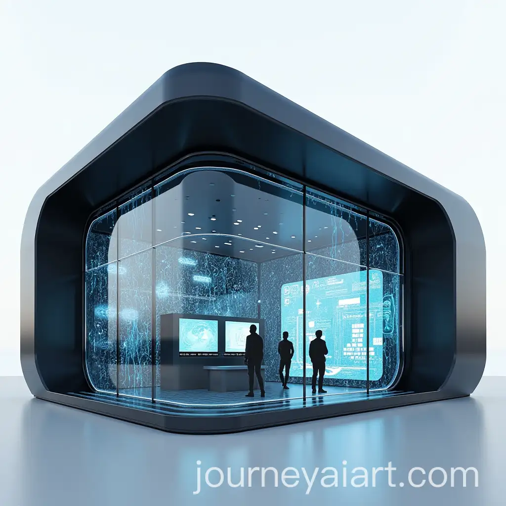 Futuristic-Secure-Exhibition-Stand-with-Interactive-AI-and-Transparent-Glass-Walls