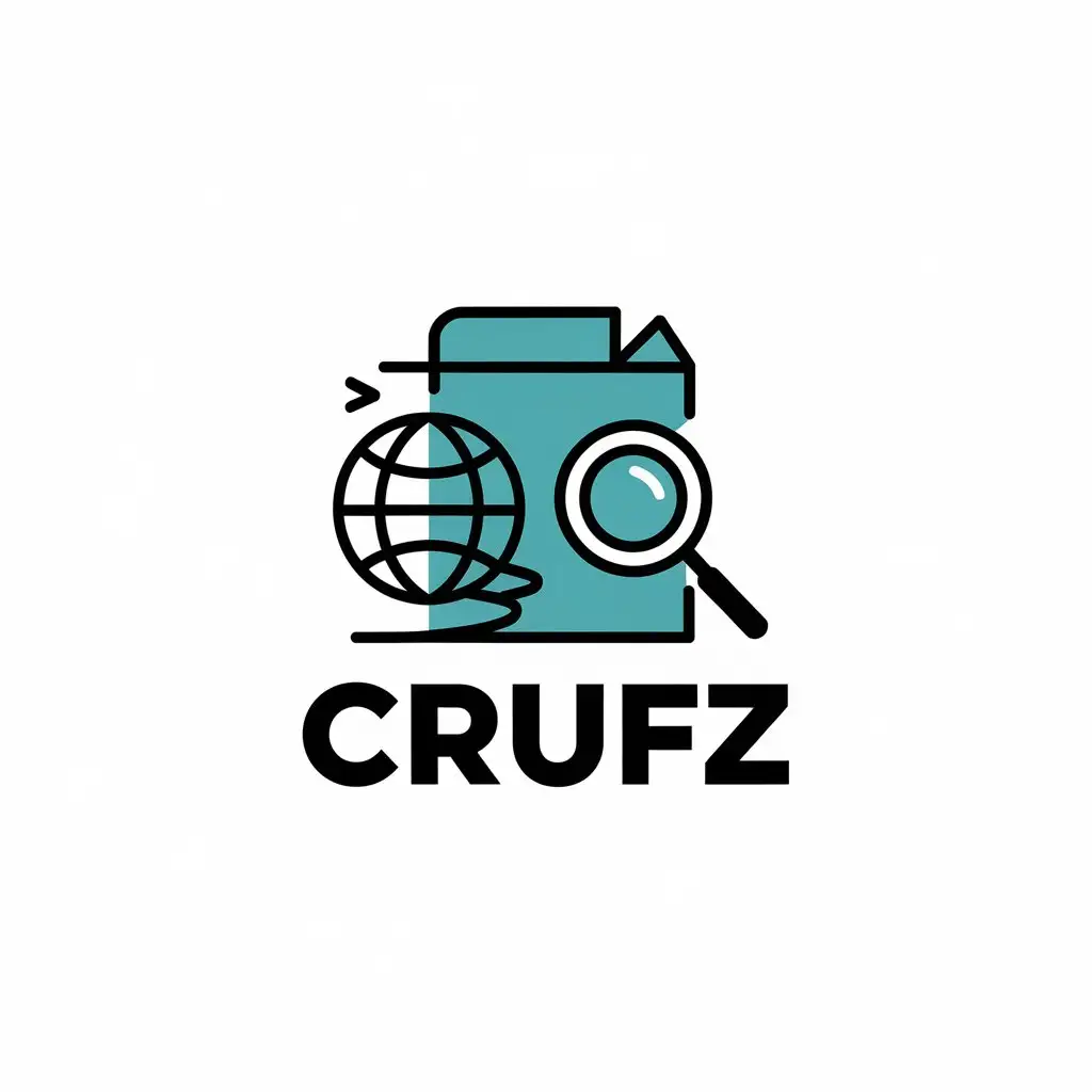 LOGO Design for CRuFz Minimalistic Globe Magnifying Glass and Code Theme for Legal Industry