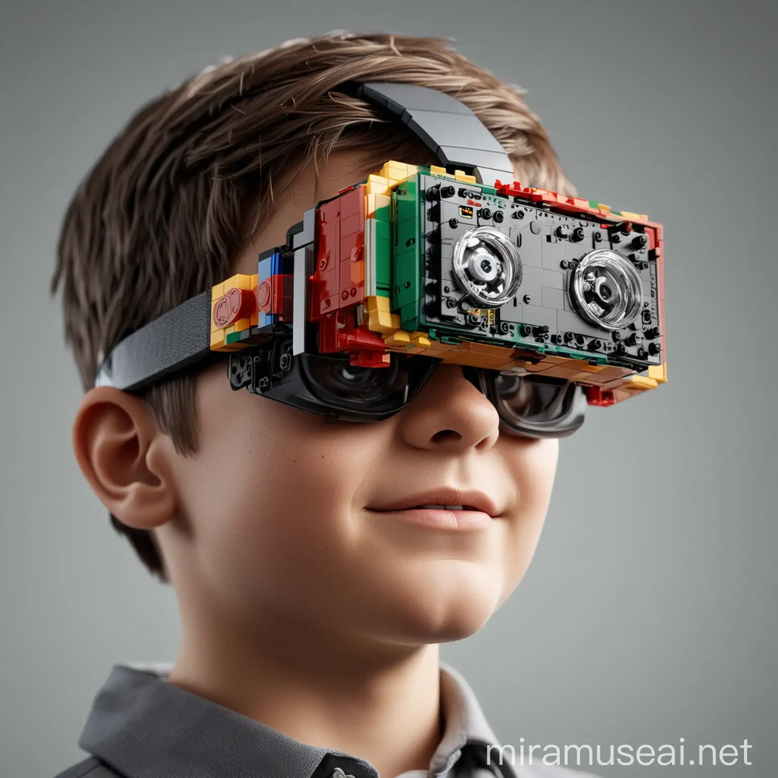 Boy Wearing Sleek Lego AR VR Wearable Device