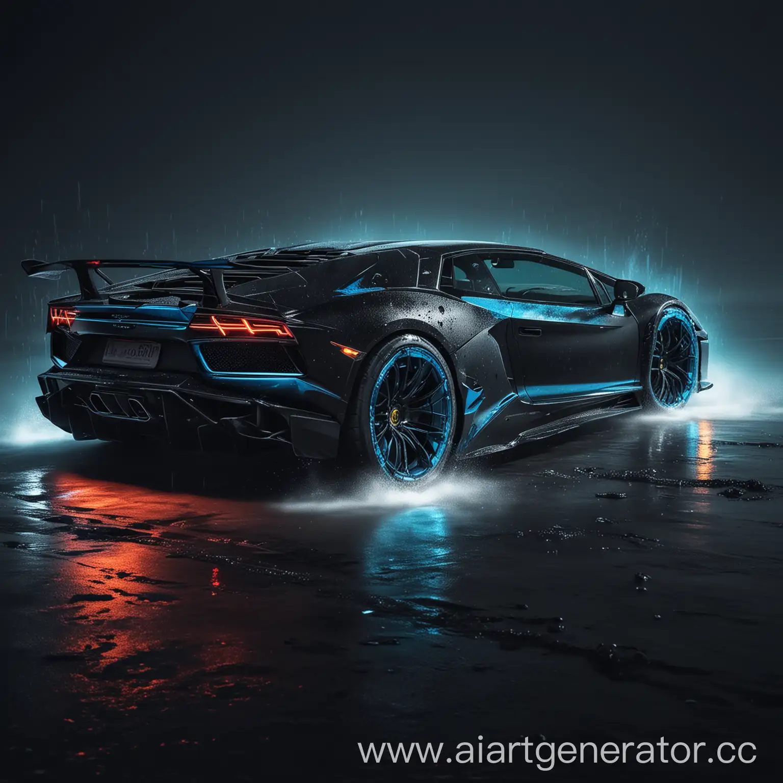 Tuned-Black-Lamborghini-Racing-with-Neon-Lighting