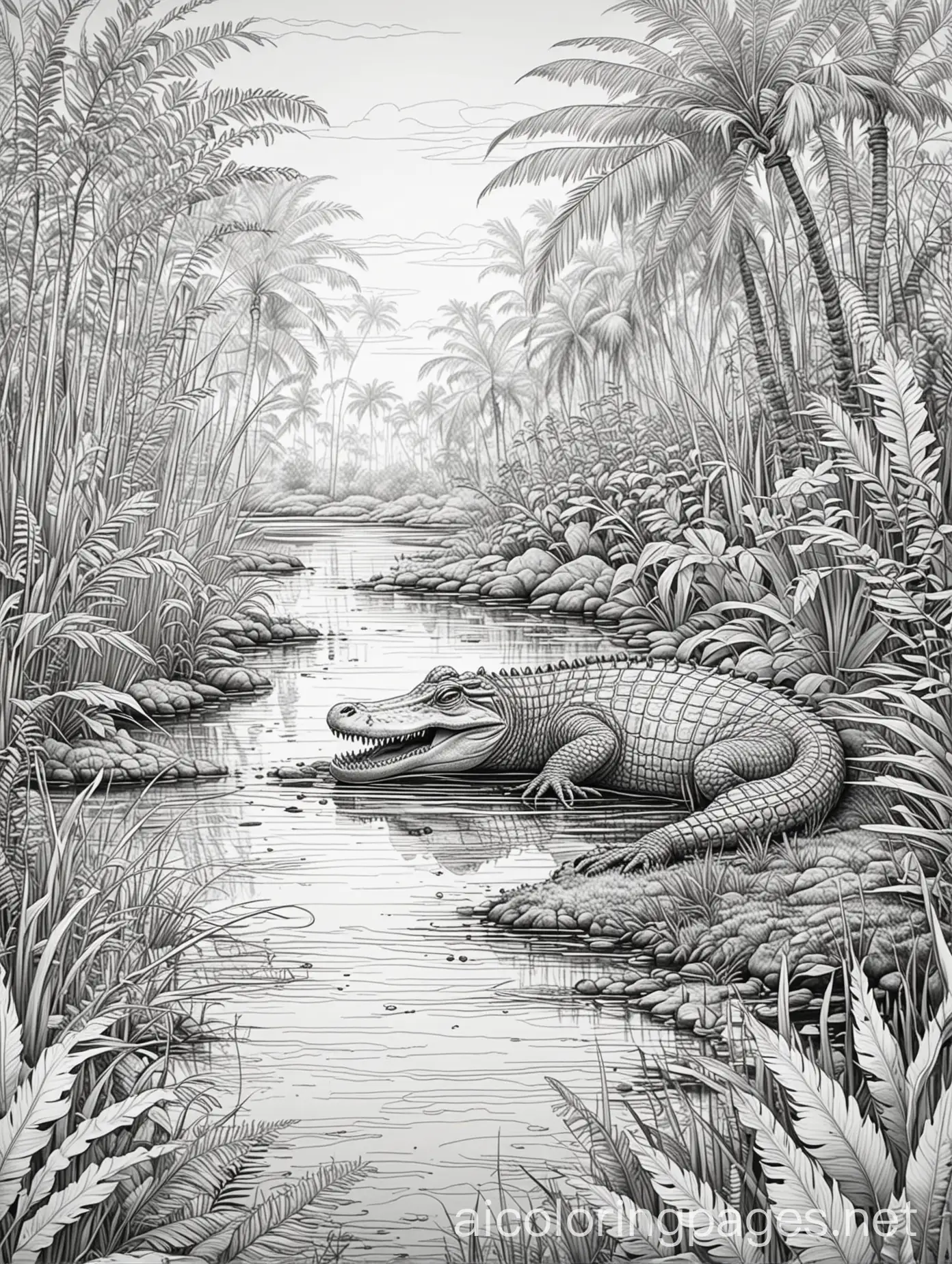 Alligator-Coloring-Page-with-Habitat-and-Canal