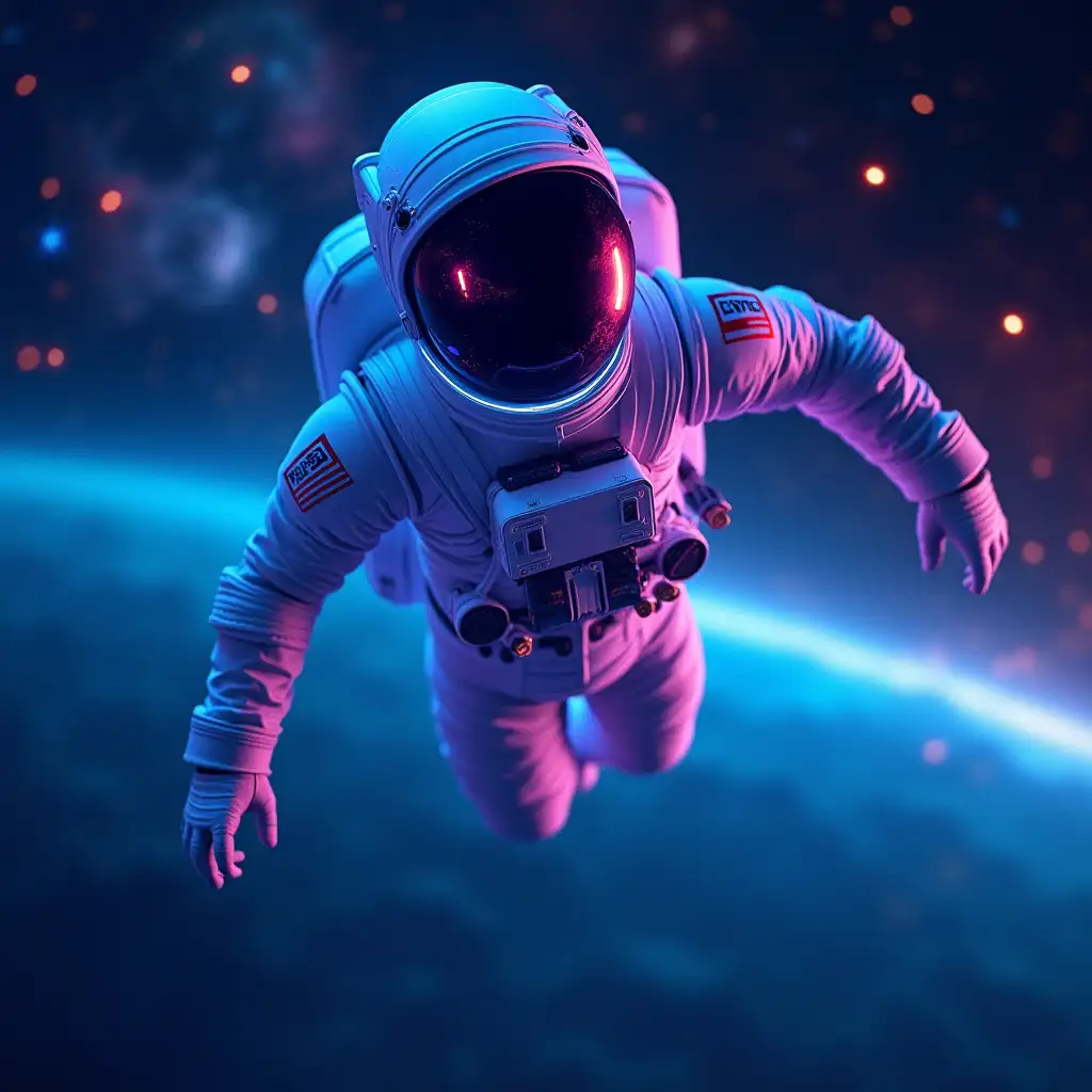 Futuristic-Astronaut-Floating-in-Cosmic-Space-with-NeonLit-Suit