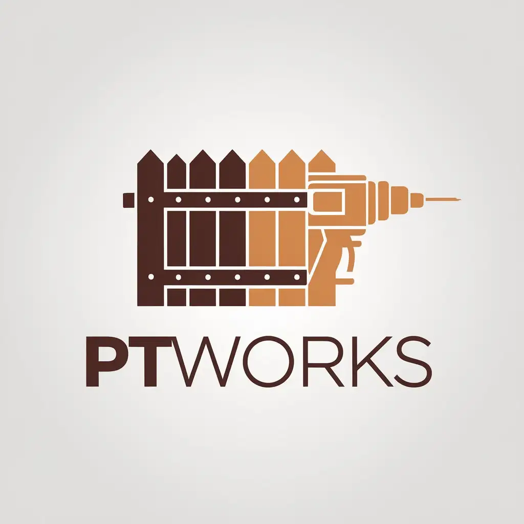 LOGO Design for PTWorks Minimalistic Fence Drill and Outdoor Carpentry Theme