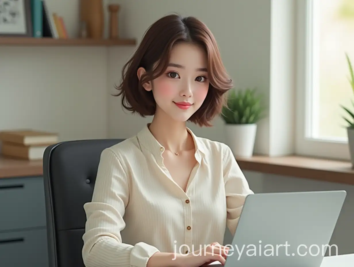 Young-Woman-Working-on-Laptop-in-Modern-Office-Setting