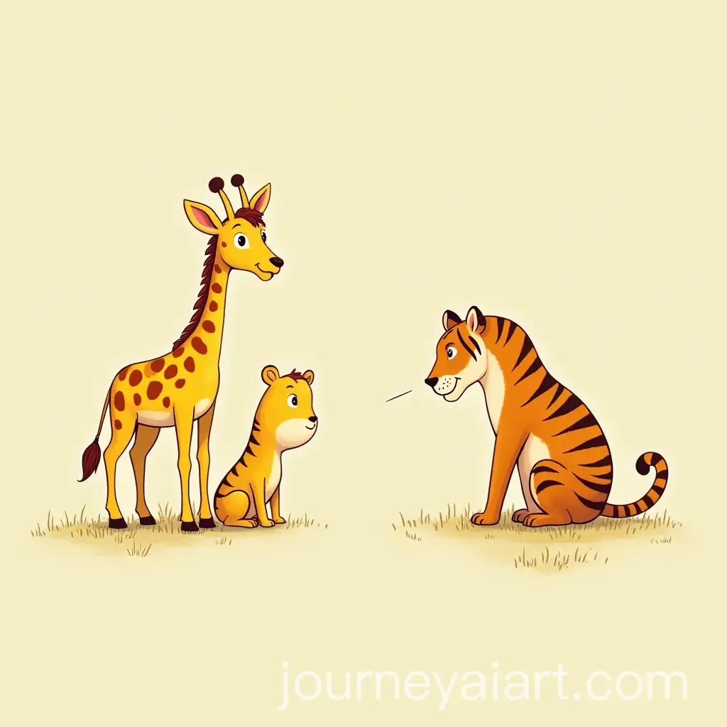 Monkey-Parrot-and-Tiger-Cub-Pointing-at-Shy-Leo-in-Colorful-Jungle-Scene