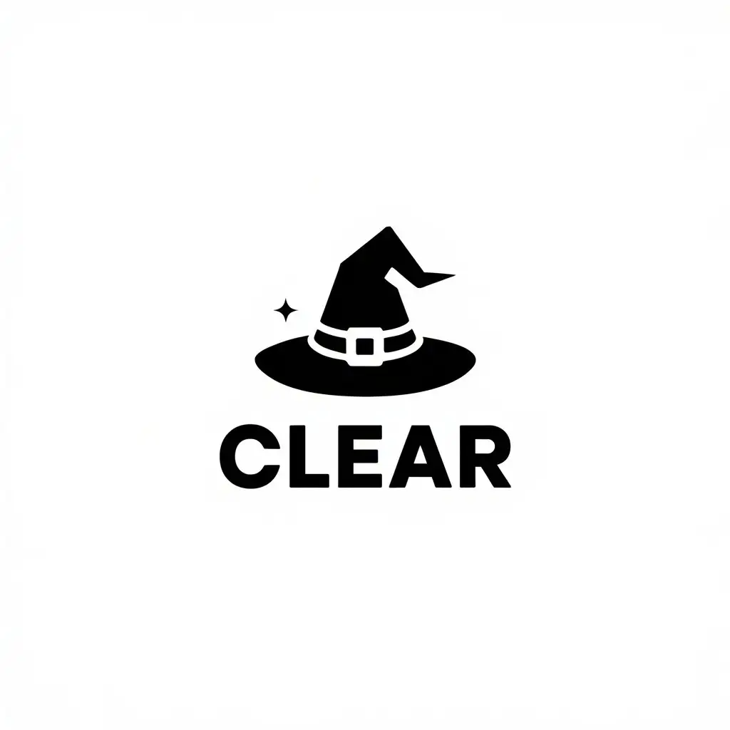 a vector logo design,with the text "clear", main symbol:witch hat,Minimalistic,be used in Entertainment industry,clear background