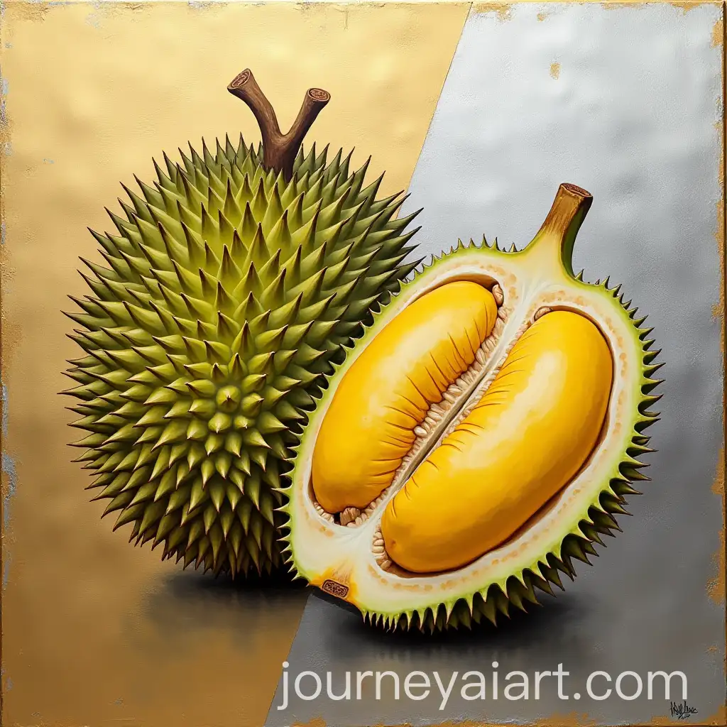 Hyper-Realistic-Oil-Painting-of-Malaysian-Fruits-on-Batik-Sarong-Design