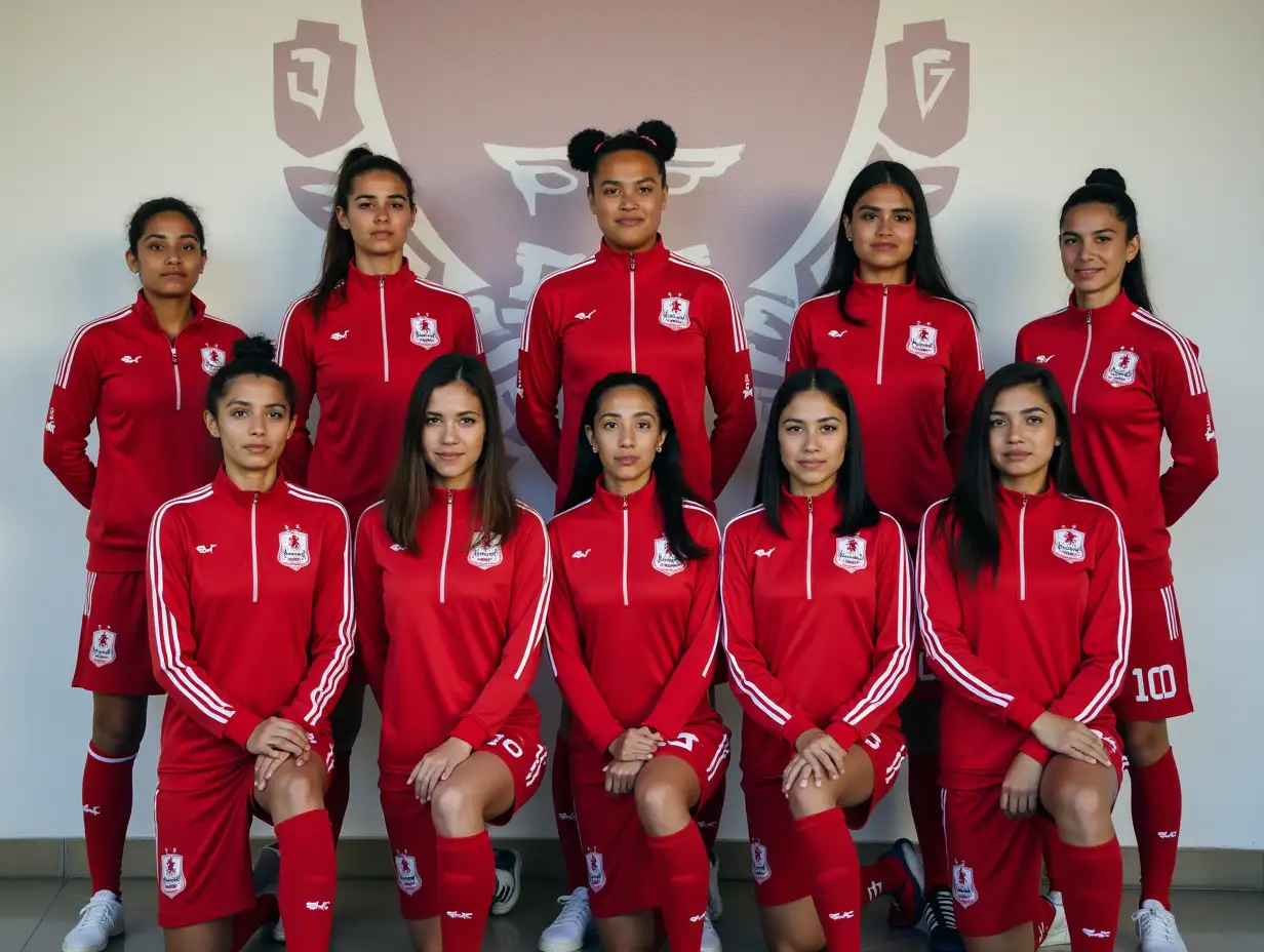 Los-Halcones-Femeninas-de-San-Vicente-Womens-Football-Team-in-Red-and-White-Tracksuits