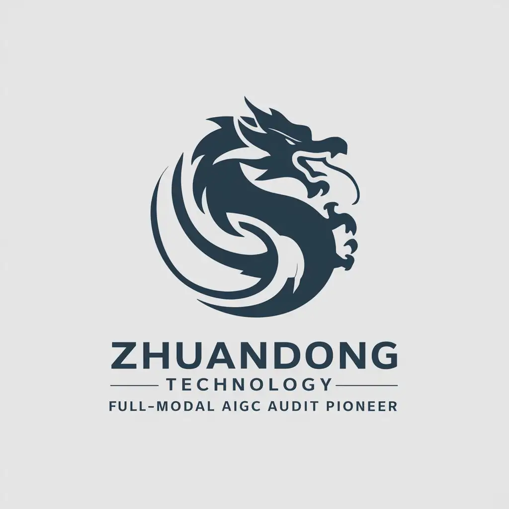 a vector logo design,with the text "Zhuandong Technology - Full-modal AIGC audit pioneer", main symbol:dragon,Moderate,be used in Internet industry,clear background