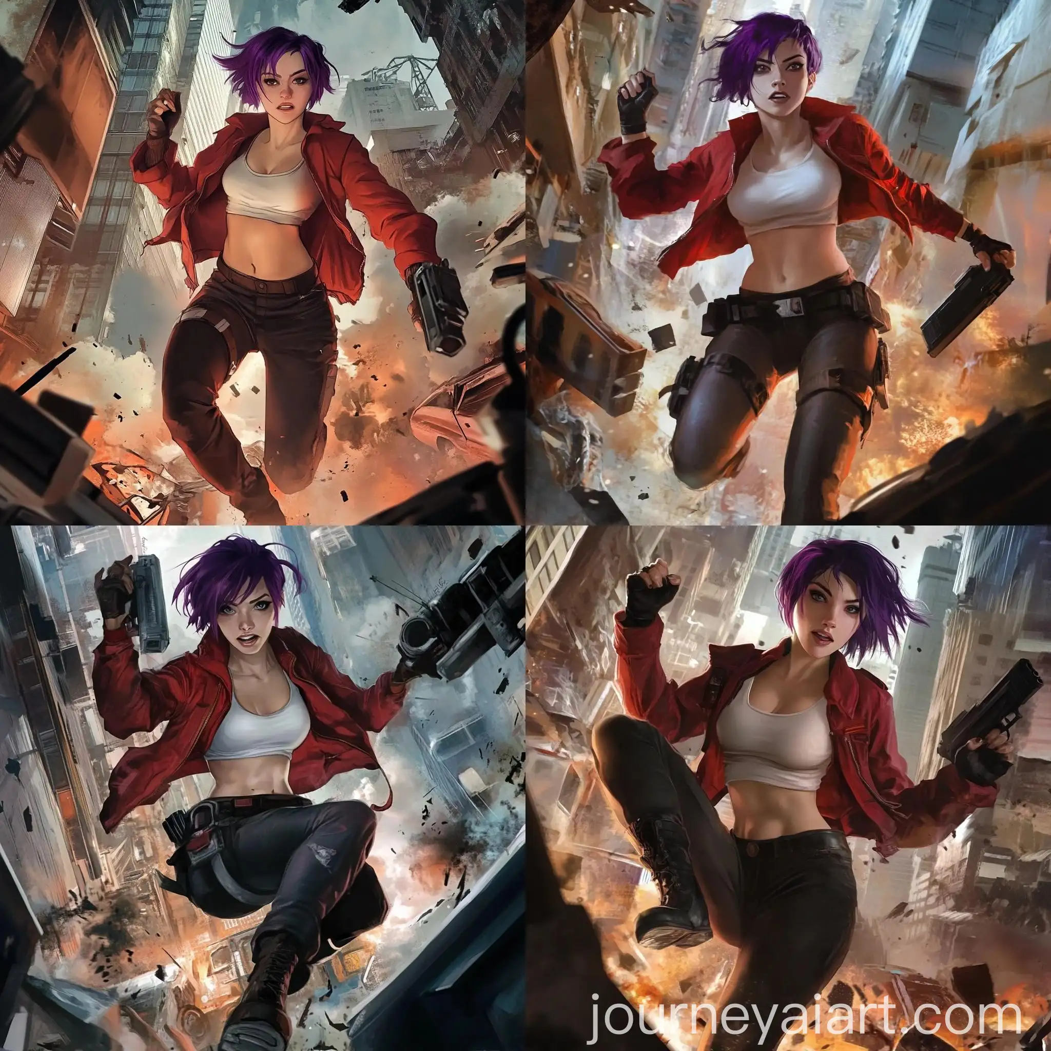 Woman-with-Purple-Hair-in-Urban-Disaster-Scene