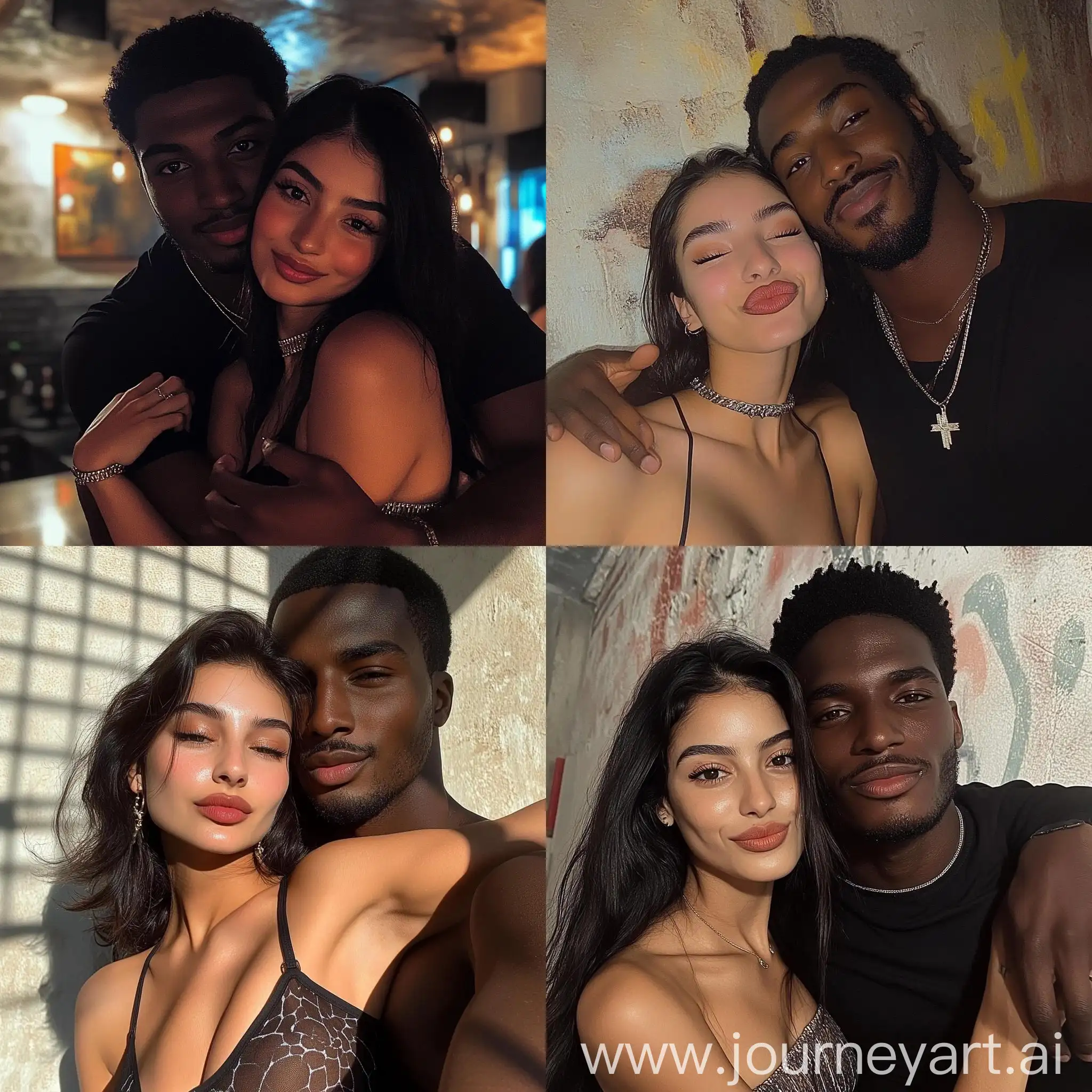 Stylish-Iraqi-Woman-and-Tall-African-Partner-Embrace-in-Club-Setting