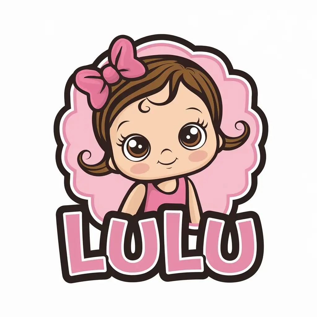 a vector logo design,with the text "LuLu", main symbol:Cute little girl, cartoon style, colored, no shopping bags or packages, only head image, not full body image, needs a bow element,complex,be used in Retail industry,clear background