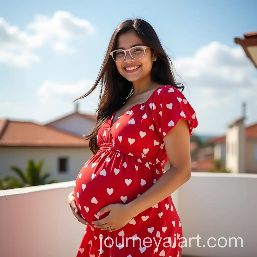 Young-Pregnant-Woman-in-Red-Dress-PosingAI-Image-Prompt-Expansion-Outdoors-on-a-Sunny-Day