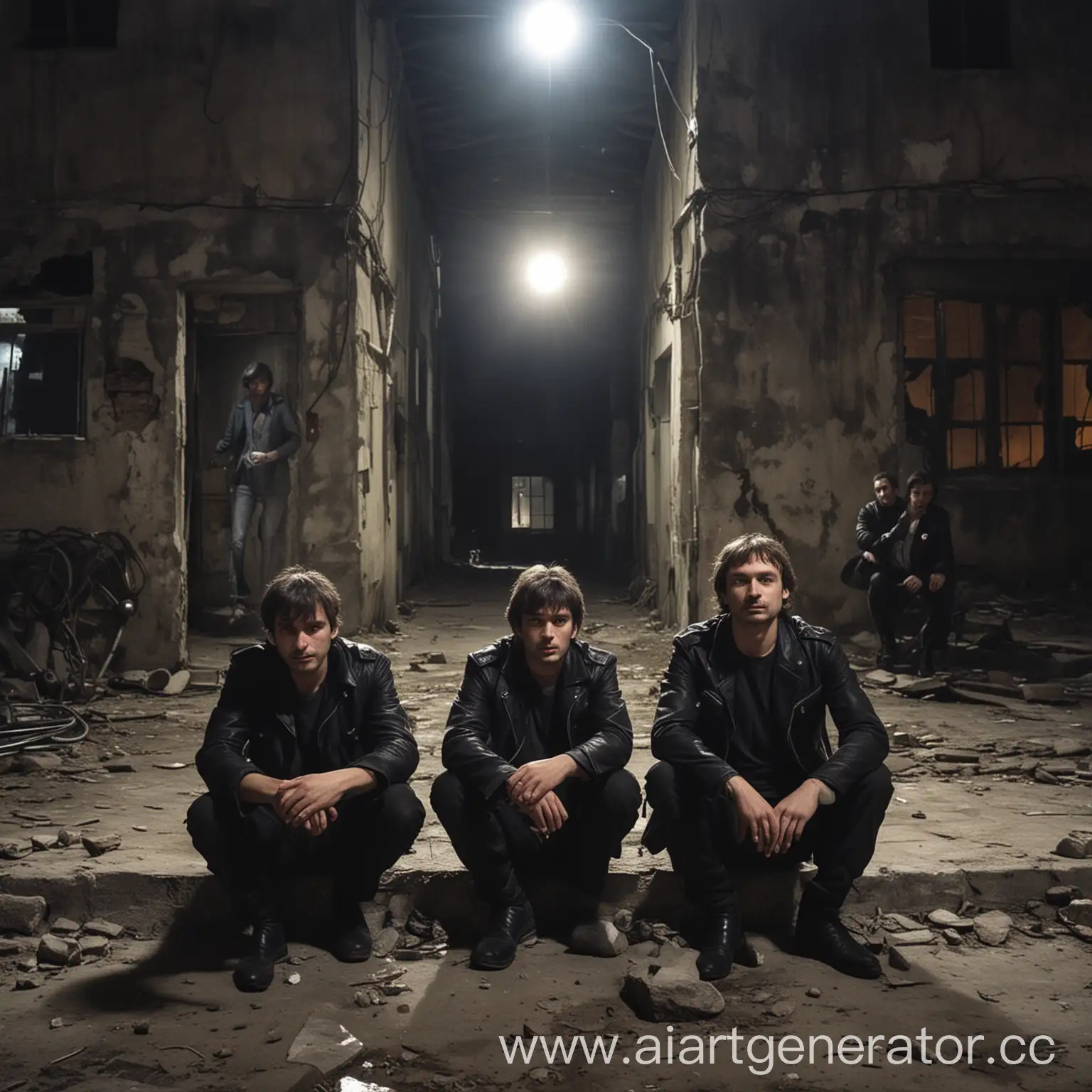 Yugoslav-Rock-Band-Album-Cover-in-Abandoned-Soviet-Building-at-Night